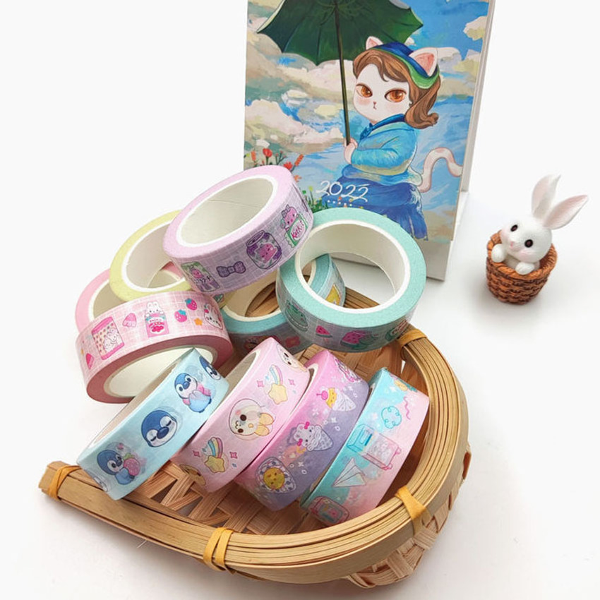 Washi Tape Set Wholesale Custom Supplier Washi Tape Printed Colorful Kawaii Cute Style Stickers Paper Washi Tape Set