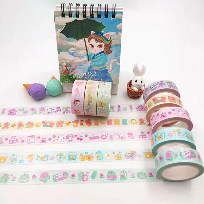 Washi Tape Set Wholesale Custom Supplier Washi Tape Printed Colorful Kawaii Cute Style Stickers Paper Washi Tape Set