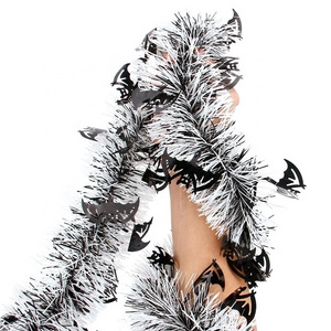 Halloween Party Decoration Spooky Bat Twist metallic white multi colored foil tinsel wired garland