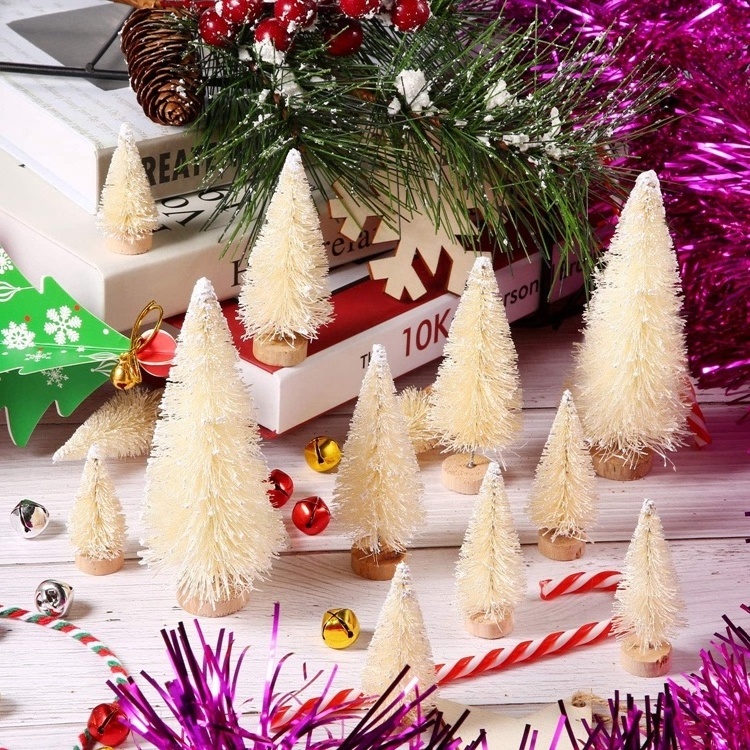 Party Home Decoration tabletop small faux Snow Sisal Bottle Brush mini artificial christmas desk tree