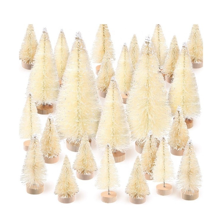 Party Home Decoration tabletop small faux Snow Sisal Bottle Brush mini artificial christmas desk tree