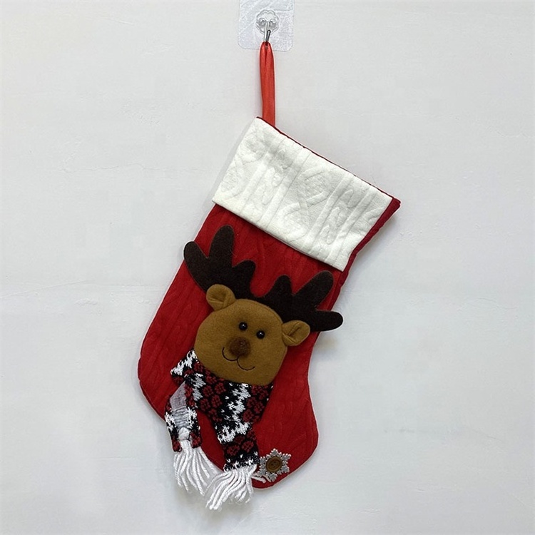 2023 wholesale custom personalized luxury cheap decorations gift bulk cartoon animal head red plush velvet christmas stockings