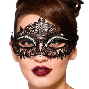 Halloween Masquerade Black Rhinestone eye mask luxury venetian party masks black metal laser-cut xm for women