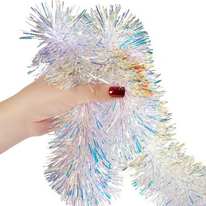 Party colorful iridescent rain silk tassel holographic tinsel ornament garland