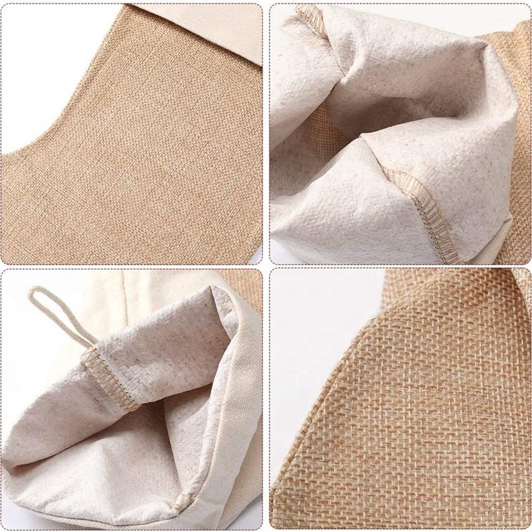 Fireplace Hanging Natural Jute Burlap linen christmas stocking for Gifts