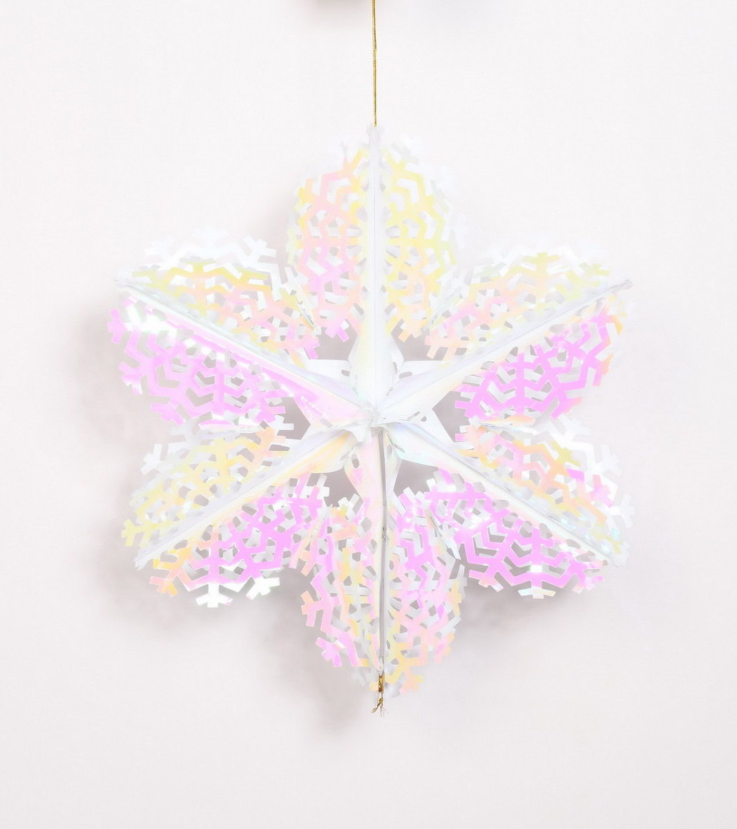 New Design Luxury Rainbow Film Snowflake Shaped Glitter Hanging Ornament Christmas Festival Shiny Crystal Snowflake Decoration