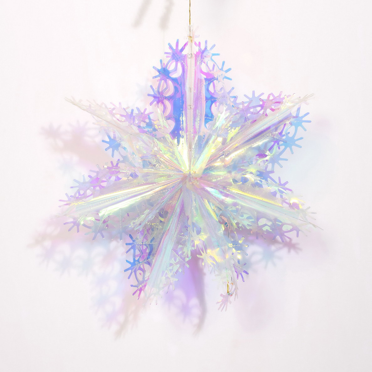 New Design Luxury Rainbow Film Snowflake Shaped Glitter Hanging Ornament Christmas Festival Shiny Crystal Snowflake Decoration