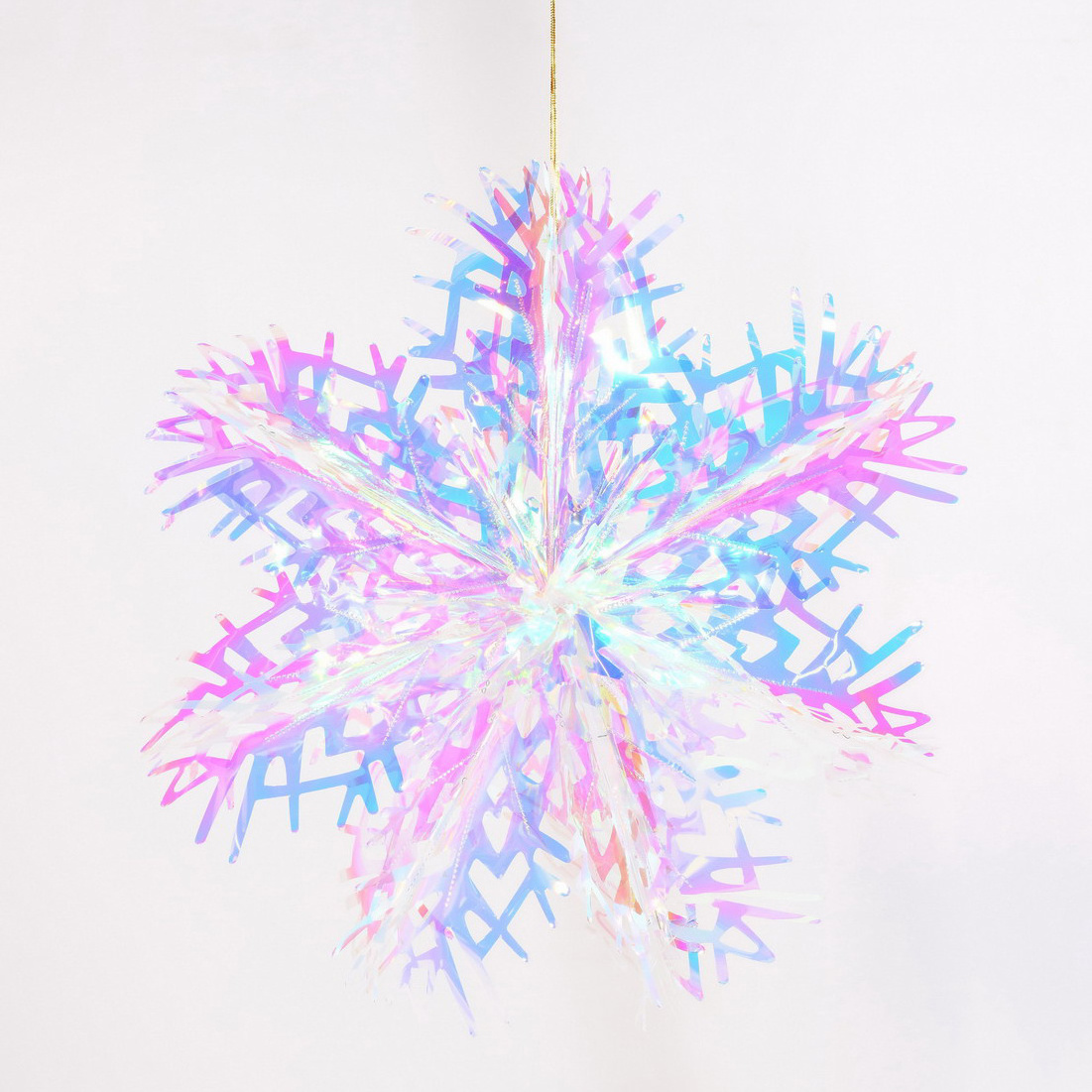 New Design Luxury Rainbow Film Snowflake Shaped Glitter Hanging Ornament Christmas Festival Shiny Crystal Snowflake Decoration