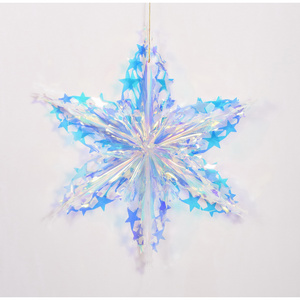 New Design Luxury Rainbow Film Snowflake Shaped Glitter Hanging Ornament Christmas Festival Shiny Crystal Snowflake Decoration