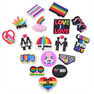 Custom PVC Pride Shoe Charms Rainbow Flag Clog Shoes Decorations LGBT Gay Bracelet Garden Slipper Rubber Shoe Ornament