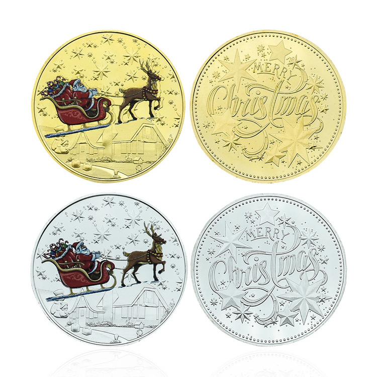 Custom Santa Claus Festival Coin Merry Christmas Pattern Holiday Coin in Gold Plated Colorized Christmas Coin Set