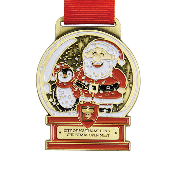 Custom Metal Soft Enamel Trophy Monster Christmas Santa Big Medal Pack Christmas Snowflake Medal Gold 50mm