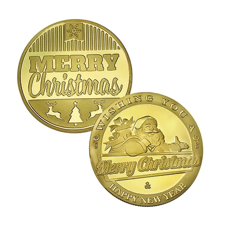 Custom Santa Claus Festival Coin Merry Christmas Pattern Holiday Coin in Gold Plated Colorized Christmas Coin Set