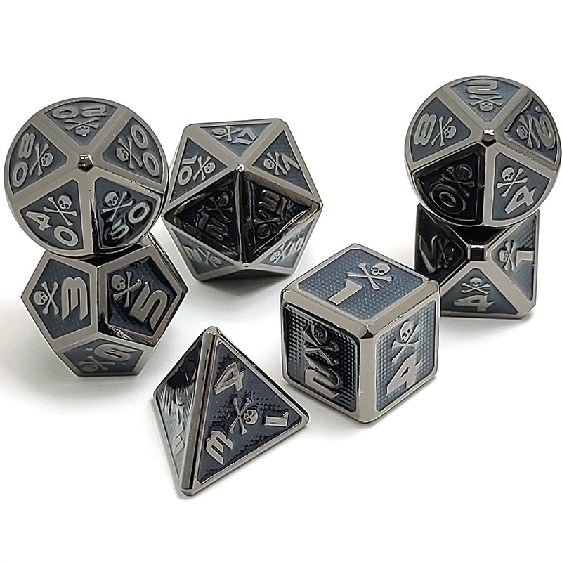 Professional Casino Black Blue Metal DND Dice Set D&D W/ Gift Metal Case Polyhedral Dice for Dungeons and Dragons-Double Edged