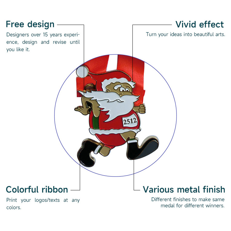 Custom Metal Soft Enamel Trophy Monster Christmas Santa Big Medal Pack Christmas Snowflake Medal Gold 50mm