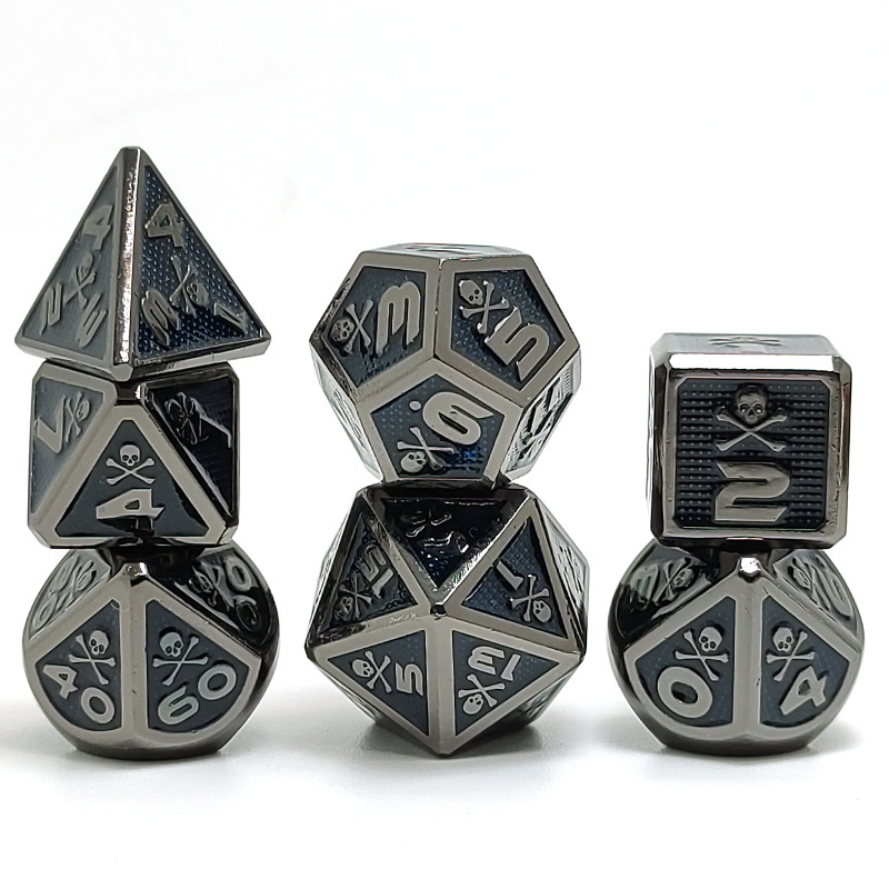 Professional Casino Black Blue Metal DND Dice Set D&D W/ Gift Metal Case Polyhedral Dice for Dungeons and Dragons-Double Edged