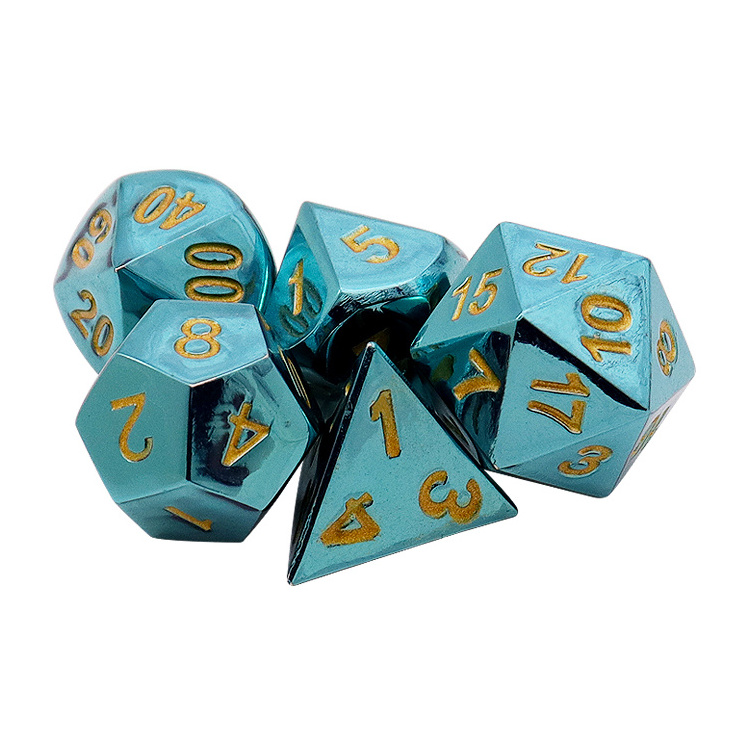 Professional Casino Black Blue Metal DND Dice Set D&D W/ Gift Metal Case Polyhedral Dice for Dungeons and Dragons-Double Edged