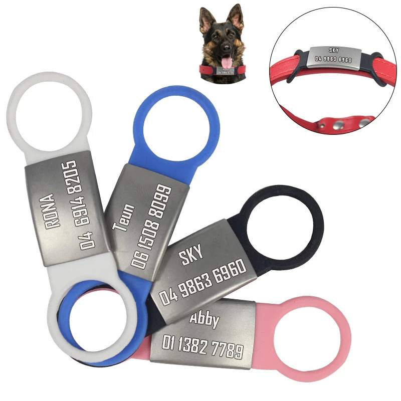 Custom Pet Dog Tag Silicone Stainless Steel Dog ID Tag Engraved Dog Collar Anti-lost Pet Nameplate Tags