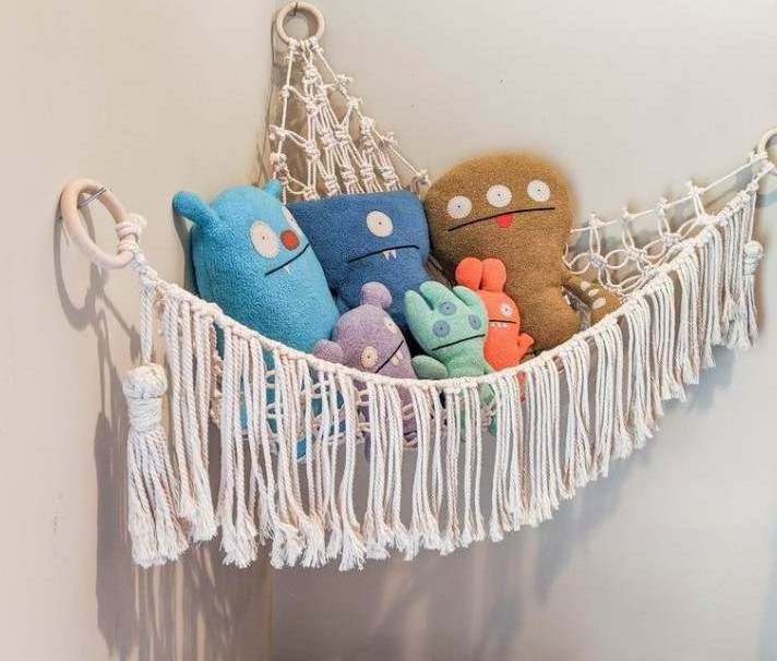 wall shelf hanging,wall hanging ,macrame Animal toy hammock Hanging Animals Organizer Storage with Colorful Tassels  ,