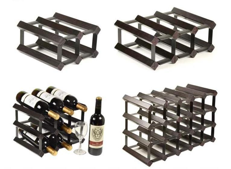 30 Bottles pine  wood and metal timber modular wine racks solid wood square wine holder with metal frame