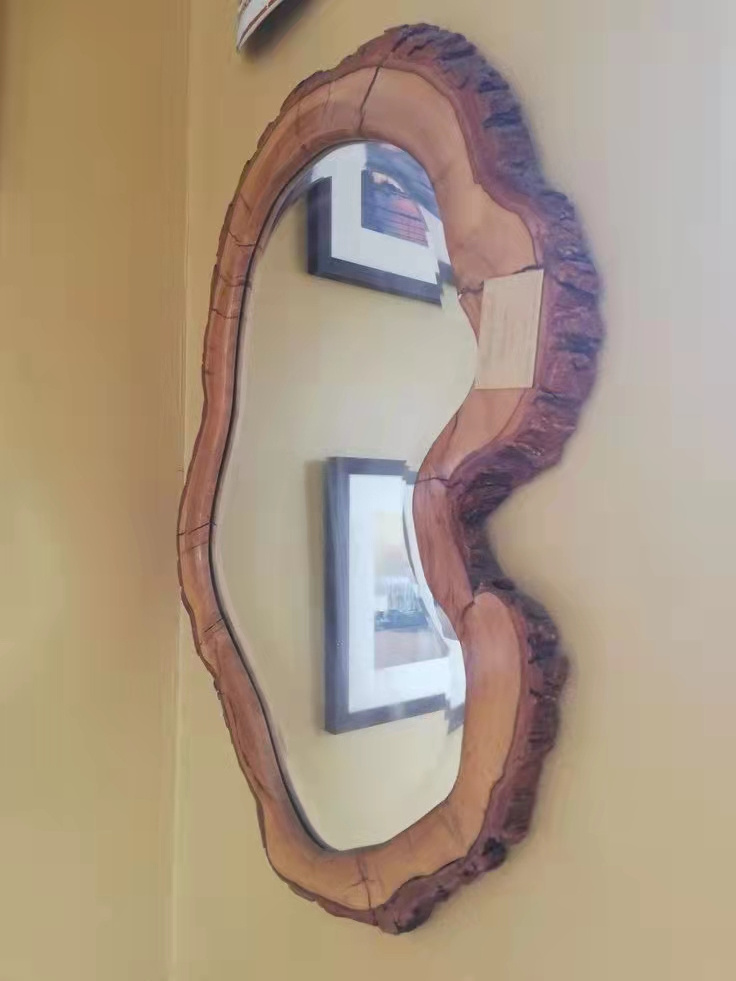 customized Natural Wood Bathroom Vanity Mirror for Farmhouse Decor Vertical or Horizontal Hang Rustic Wooden Framed Wall Mirror