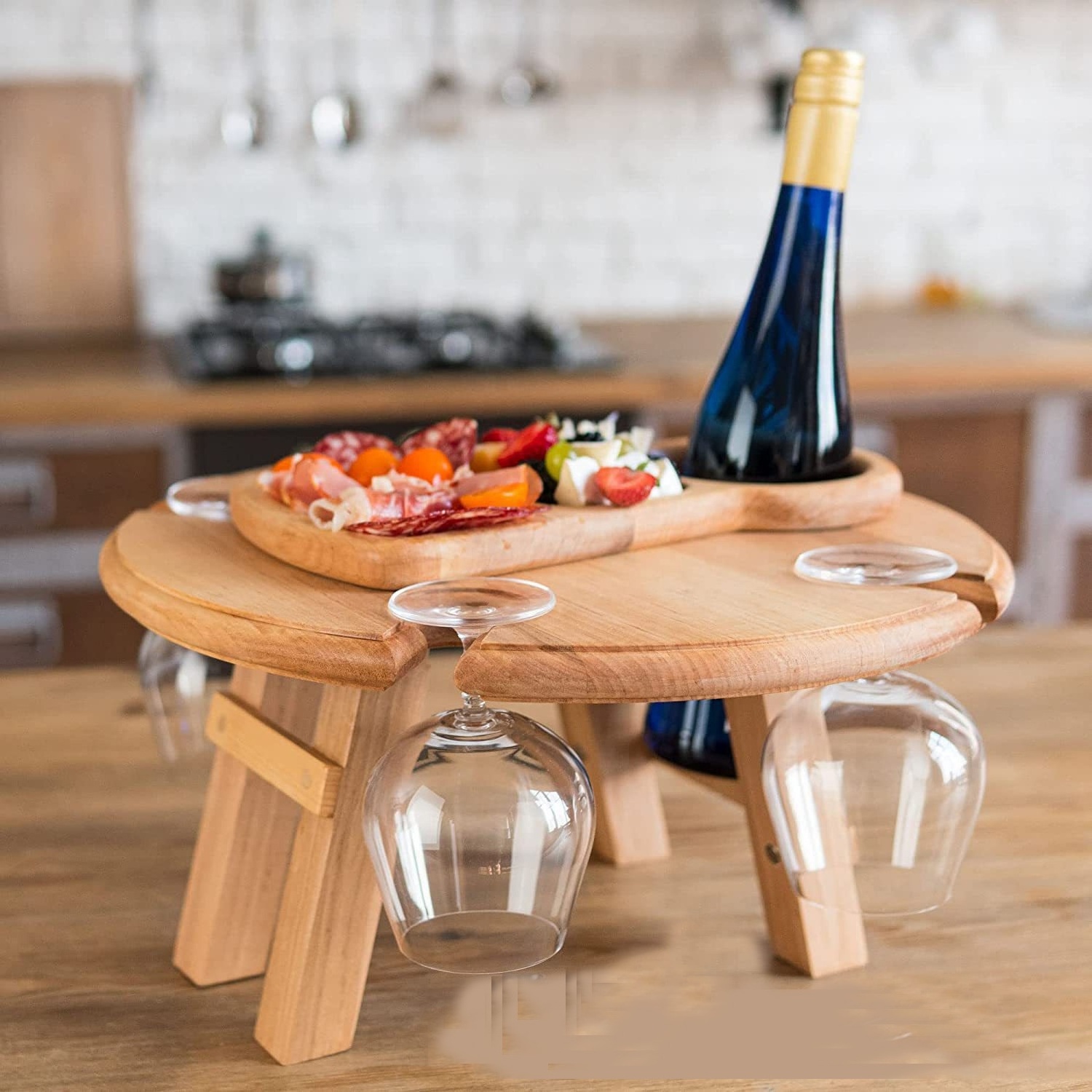 Outdoor picnic foldable wine table wooden wine rack portable small end table fruit snack table