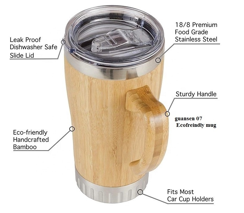 wholesale   stainless steel vacuum insulated bamboo coffee mug travel mug stainless steel water bottle vacuum insulated