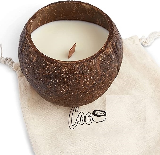 wholesale  Scented Soy Essential Oil Infused Candle Made with Reclaimed Coconut Shells Coconut Shell Candle