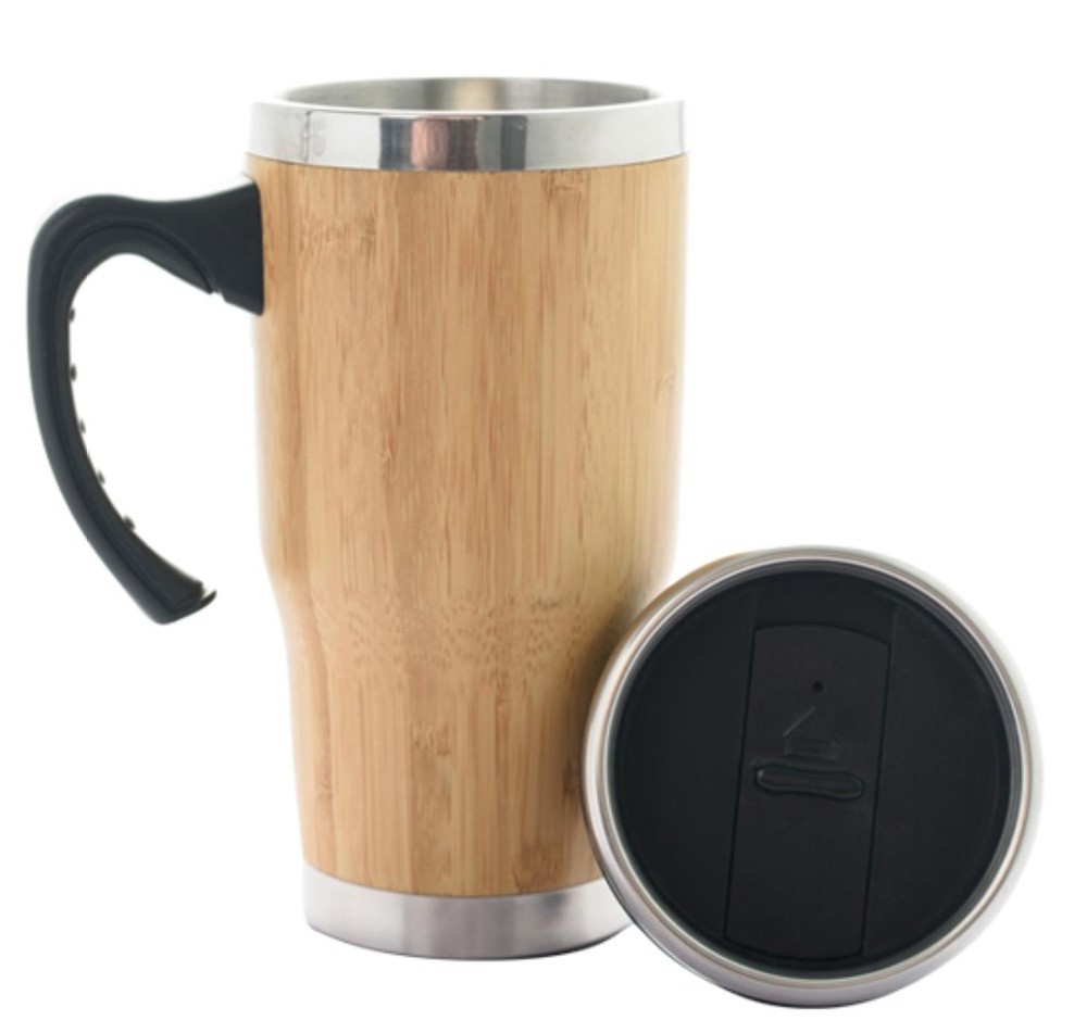 wholesale   stainless steel vacuum insulated bamboo coffee mug travel mug stainless steel water bottle vacuum insulated