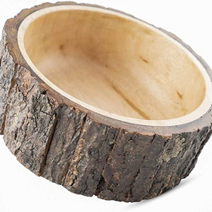 customize  6" Diameter x 3" Height Wood Potpourri Bowl with Tree Bark Wooden Decorative Bowl