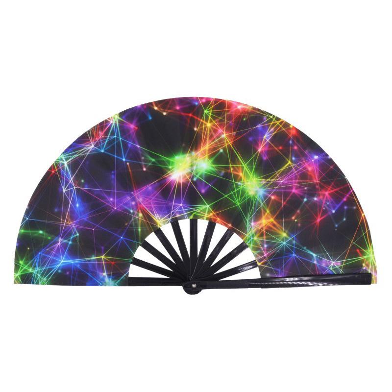 Large Folding Fan for Festivals Halloween Burlesque Rainbow Outfits for Women & Rave Accessories