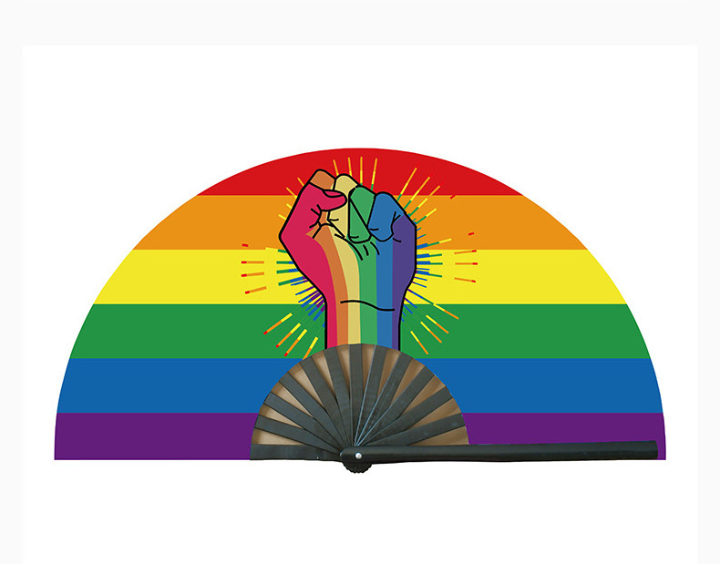 Large Folding Fan for Festivals Halloween Burlesque Rainbow Outfits for Women & Rave Accessories