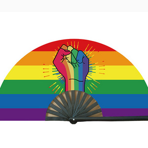 Large Folding Fan for Festivals Halloween Burlesque Rainbow Outfits for Women & Rave Accessories