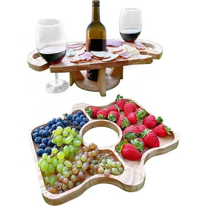 Outdoor picnic foldable wine table wooden wine rack portable small end table fruit snack table