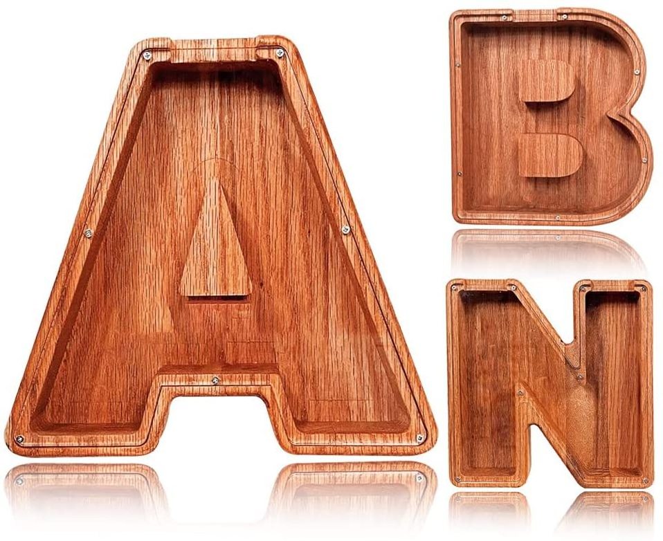 Personalized 9 Inch Large Wooden Letter Piggy Bank for Kids/Children/Boys/Girls/Adults, Creative Kids Banks  coin counting piggy