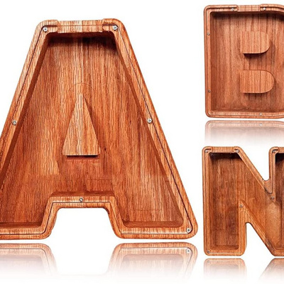 Personalized 9 Inch Large Wooden Letter Piggy Bank for Kids/Children/Boys/Girls/Adults, Creative Kids Banks  coin counting piggy