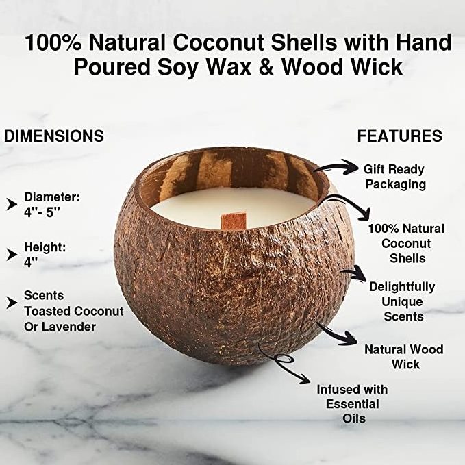 wholesale  Scented Soy Essential Oil Infused Candle Made with Reclaimed Coconut Shells Coconut Shell Candle