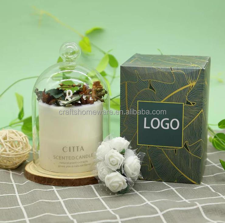 Wholesale High quality   home decor private label Organic soy wax scented candle with dried flowers candle  spirtuality