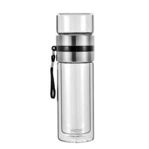 Double-Walled Thermal Glass Drinking Tea Bottle with Stainless Steel Strainer