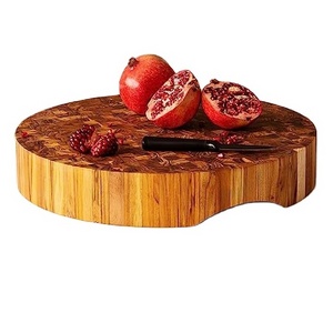 Factory Direct Sale Large Thick Teak Wood End Grain Butcher Block Round Meat Cutting Board with Handle