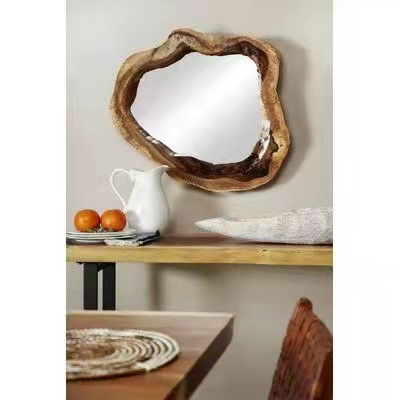 customized Natural Wood Bathroom Vanity Mirror for Farmhouse Decor Vertical or Horizontal Hang Rustic Wooden Framed Wall Mirror