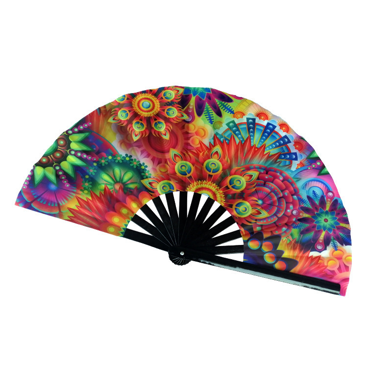 Large Folding Fan for Festivals Halloween Burlesque Rainbow Outfits for Women & Rave Accessories