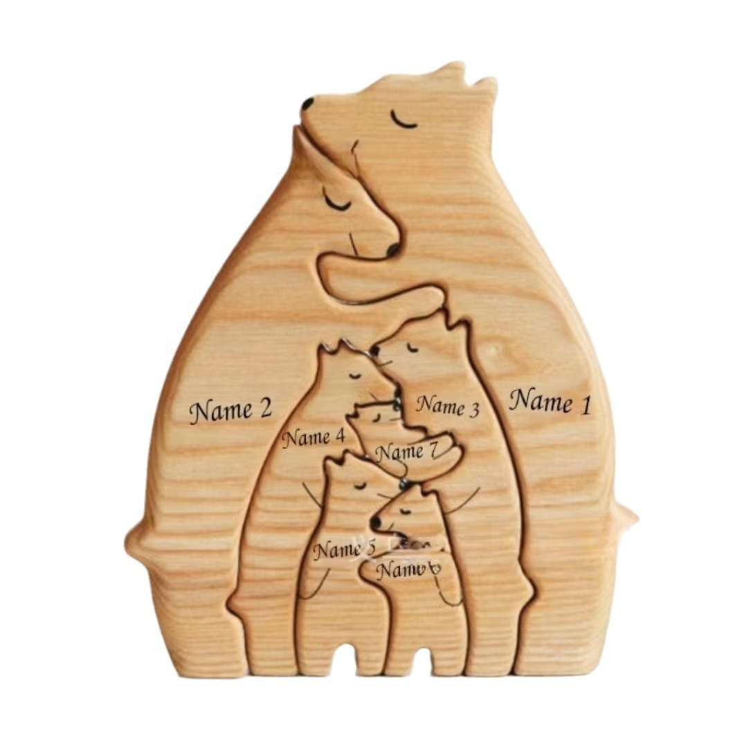 Family Home Decor Family Keepsake Gift Personalized Bear Family Wooden Puzzle