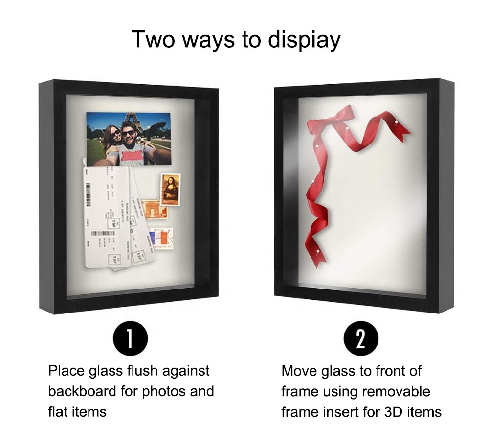 Black White solid Wood Decoration Art Picture Photo Frame Deep 3d Shadow Box Frame with Plexiglass