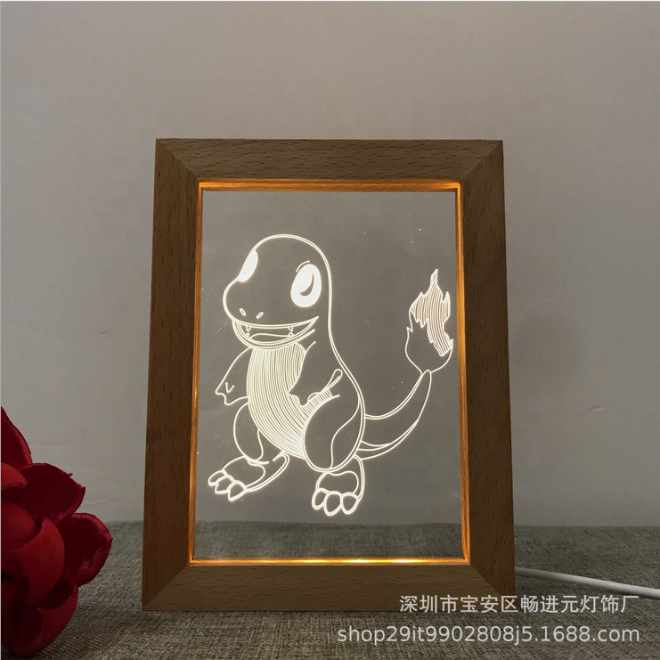 Wholesale Solid Wood Frame 3D LED Light Wooden Photo Frame With LED