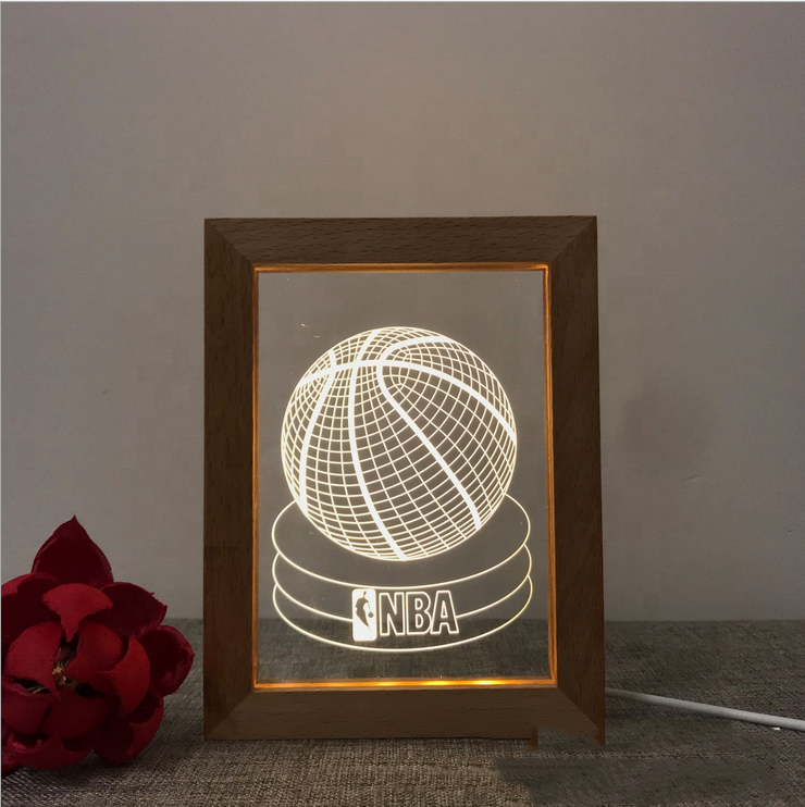 Wholesale Solid Wood Frame 3D LED Light Wooden Photo Frame With LED