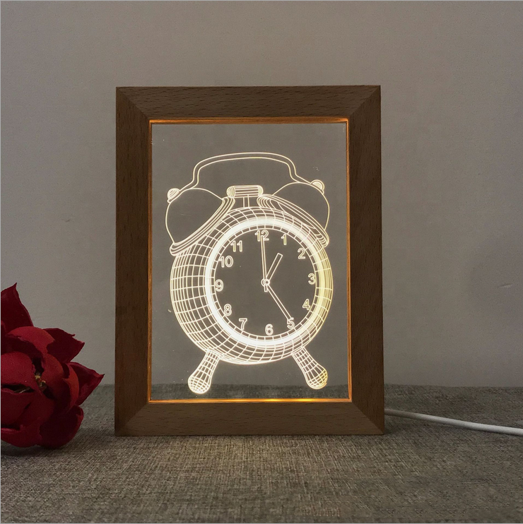 Wholesale Solid Wood Frame 3D LED Light Wooden Photo Frame With LED