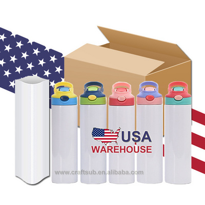 USA Warehouse 20oz 20 oz Kids Tall Straight Double Wall Stainless Steel Blank Sublimation Water Bottle Tumbler Cup with Flip Top