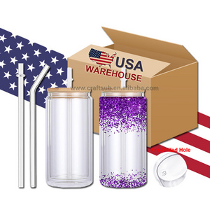 USA Warehouse 16oz 16 oz Pre Drilled Hole Clear Double Walled DIY Glitter Blank Sublimation Snow Globe Snowglobe Beer Glass Can