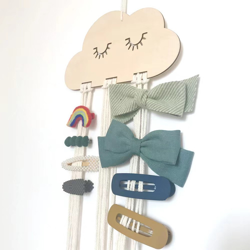 Wooden Cloud Hairpin Storage hair clips Hairpin Storage organizer with cotton rope for DIY Kids Room wall hanging decor